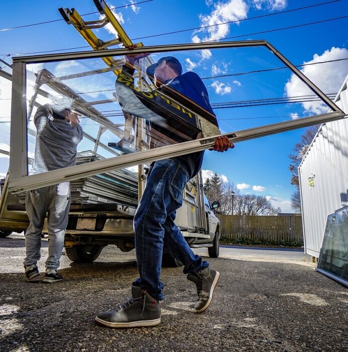 Window installers at work.