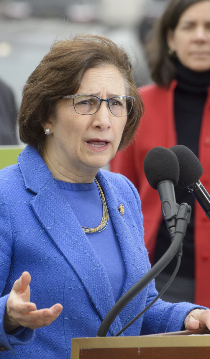 Rep. Suzanne Bonamici, D-Ore., speaks at a press conference regarding Environmental Protection Agency Administrator Lee Zeldin's alleged attempts to strike down endangerment findings that greenhouse gases are harmful to public health and welfare, at the Capitol, Thursday, Feb. 27, 2025, in Washington. (AP Photo/Rod Lamkey, Jr.)