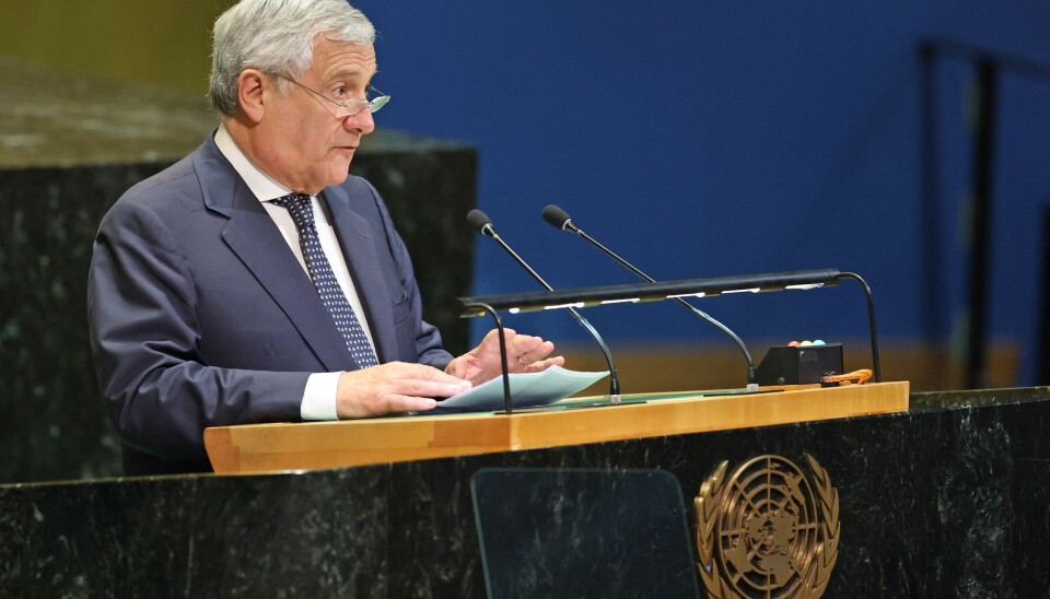 Italy's Vice President and Minister of Foreign Affairs Antonio Tajani speaks during a United Nations Summit on Palestinians at UN headquarters during the United Nations General Assembly (UNGA) in New York on September 22, 2025. France and other countries prepared to recognize a Palestinian state as the UN's centerpiece diplomatic week got underway Monday, following a rash of Western governments in symbolically endorsing statehood and sparking Israel's wrath. (Photo by ANGELA WEISS / AFP)